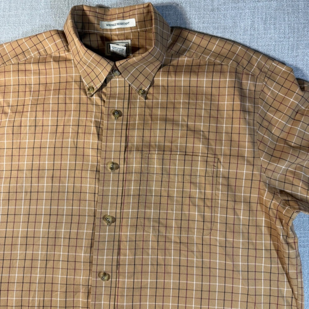 LL Bean Shirt Wrinkle Resistant Plaid Short Sleeve Large‎ Brown - Picture 3 of 6